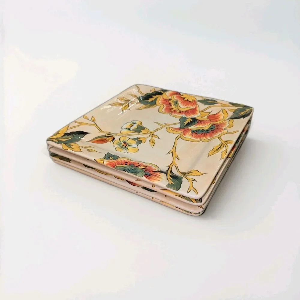 Cottagecore Pier 1 Imports Cassandra Square Dinner Plates Floral Set of‎ 4 10.5